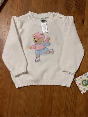 Little Me Cream Knit Baby Sweater with Pink Accent